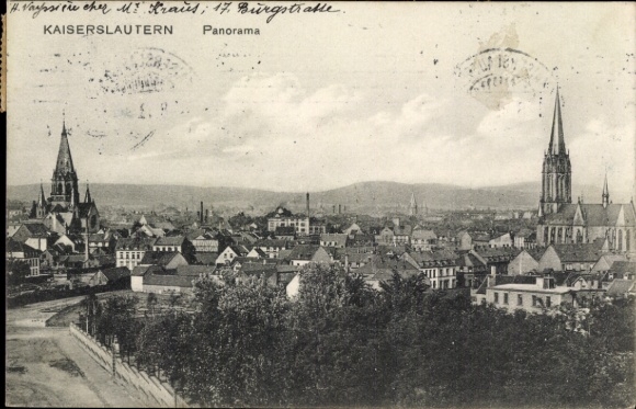 Postcard Kaiserslautern in the Palatinate, panoramic view of two churches, cityscape