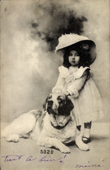 Ak meisje en hond, portret, hoed