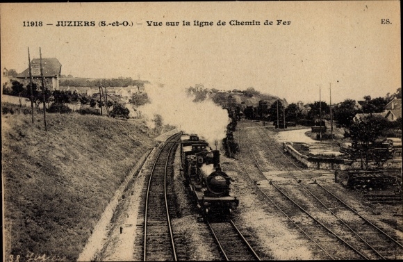 Postcard Juziers Yvelines, View of the railway line