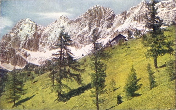 Postcard Ramsau am Dachstein Styria, Dachstein south walls with Austriahütte