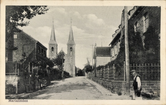 Postcard Marialinden Overath in the Bergisches Land, street section, church