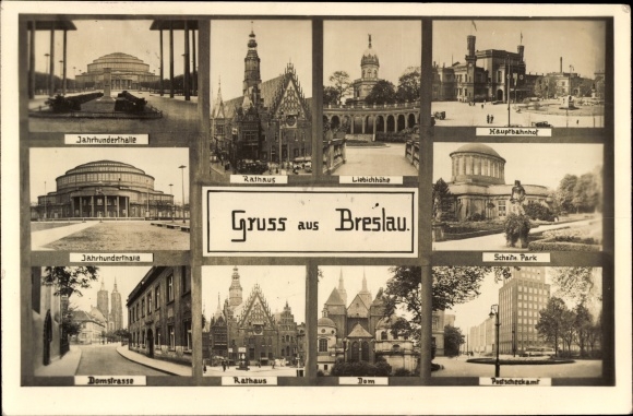 Postcard Wrocław Breslau Silesia, Ring, Town Hall, Centennial Hall, Central Station