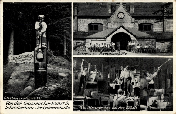 Postcard Szklarska Poręba Schreiberhau Giant Mountains Silesia, Josephinenhütte, glassblowing factory