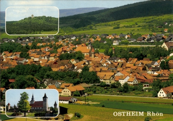 Ak Ostheim vor der Rhön Unterfranken, Ruine Lichtenburg, Kirchenburg, Panorama