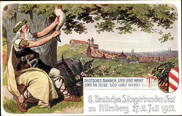 Postal stationery artist PC Bankel, Nuremberg in Middle Franconia, 8th German Singers&#39; Festival 1912