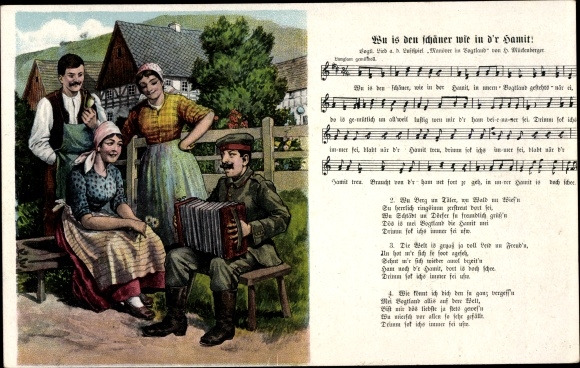 Song Postcard Mückenberger, Hilmar, Wu is the nicer as in d&#39;r Hamit, soldier, accordion, farmers