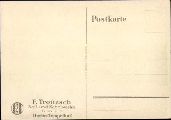 Kunstenaar Ak Lüdke, E., Berlin Tempelhof, touw- en kabelfabriek F. Troitzsch, gordiaanse knoop