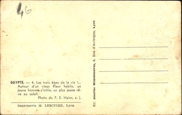 Postcard Ägypten, The Three Ages, Around a Skillful Old Spinner