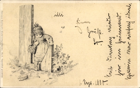 Artist Postcard Kaulbach, Hermann, Girl, Letter L