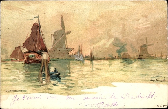 Artist PC Cassiers, H., Dordrecht South Holland Netherlands, windmills, water