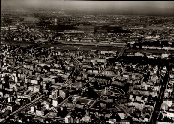 Postcard Mannheim in Baden, aerial view of water tower, Neckar, city view
