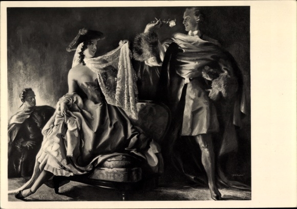 Artist PC Engelhard, July, homage, lady, man with rose, chair, HDK 522