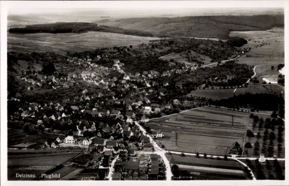 Postcard Deizisau am Neckar, aerial photograph