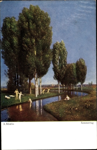 Artist Postcard Böcklin, Arnold, Summer Day, Bathers at the River