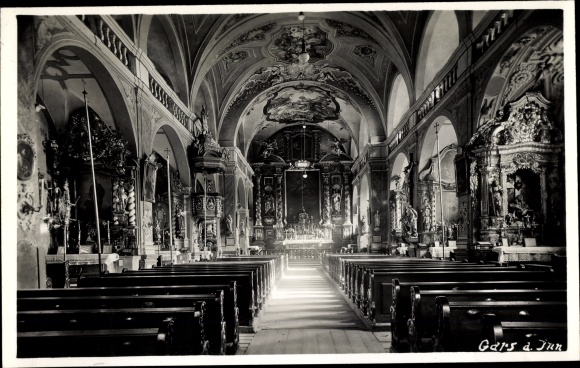 Photo Postcard Gars am Inn Upper Bavaria, interior view of the church, altar