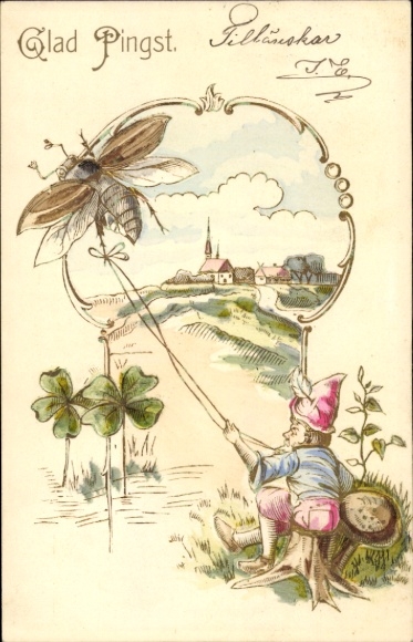 Chromo-Litho Happy Pentecost, dwarf, tied cockchafer