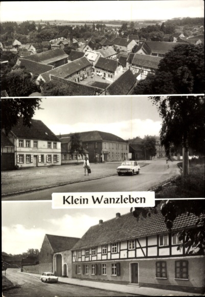 Postcard Klein Wanzleben Saxony-Anhalt, three views, rows of houses, street view, black and white photo