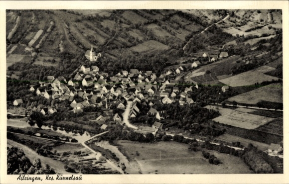 Postcard Ailringen Mulfingen in the Hohenlohe district, aerial photograph