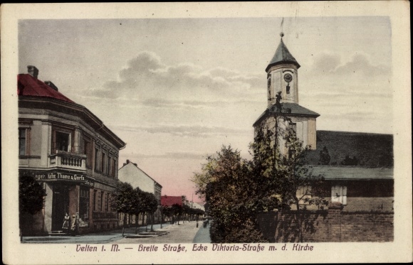 Postcard Velten in the district of Oberhavel, Breite Straße, corner of Viktoria Straße and the church