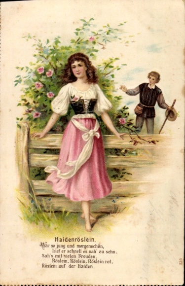 Präge Litho Haidenröslein, Und der wilde Knabe brach, 's Röslein auf der Haiden