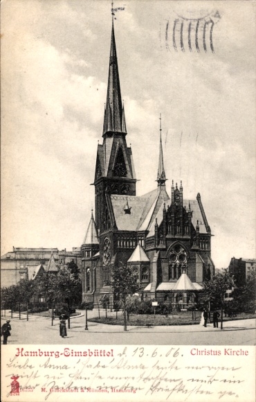 Postcard Hamburg Eimsbüttel, Christ Church