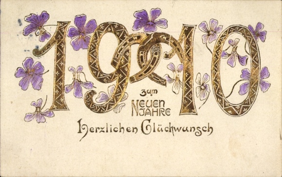 Embossed PC Happy New Year, year 1910, horseshoe