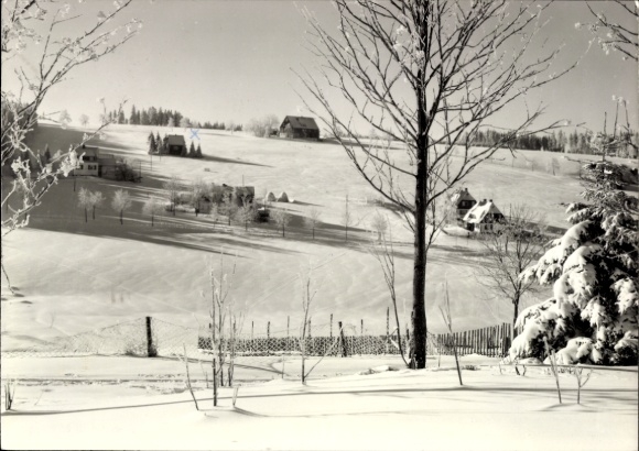 Ak Bärenstein Altenberg Erzgebirge, Schneebedeckte Landschaft, Hütten, Bäume, Winterstimmung