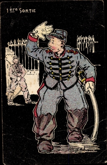 Artist Postcard 1ere Sortie, Soldier, I WK
