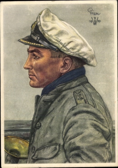Artist Postcard Willrich, Wolfgang, Lieutenant Commander Günther Prien, Knight's Cross recipient, VDA 1940