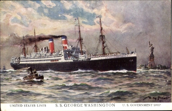 Kunstenaar Ak Stöwer, Willy, SS George Washington, United States Lines, Amerikaans regeringsschip