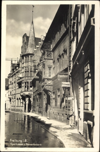 Ak Freiburg im Breisgau,  Sparkasse u. Gewerbebank, Friseur, Original-Photographie