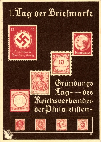 Postwaardestukken Akkoord 1e postzegeldag, oprichtingsdag van de Reichsvereeniging van Filatelisten