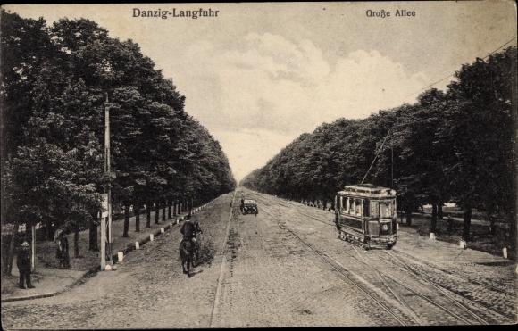 Postcard Wrzeszcz Langfuhr Gdańsk Danzig, Große Allee, tram 6