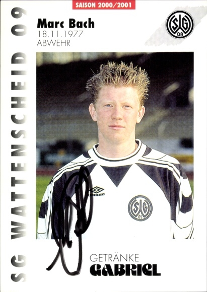 Autograph card footballer Marc Bach, SG Wattenscheid 09, autograph