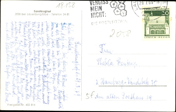 Postcard Schnakenbek in Schleswig Holstein, aerial photograph of the Sandkrughof, forest, meadow