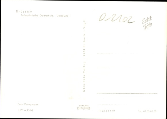 Postcard Brüssow in der Uckermark, polytechnic high school, building 1