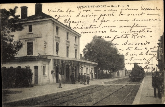 Postcard La Côte-Saint-André Isere, station, railway