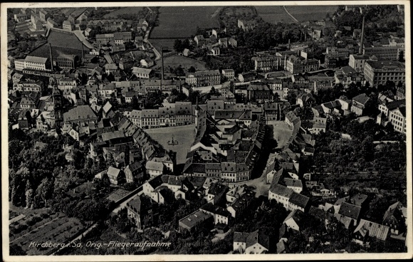 Postcard Kirchberg in Sachsen, aerial photograph, total view of the village