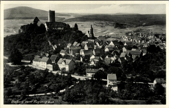 Postcard Krofdorf Gleiberg Wettenberg in Hesse, aerial view of the Gleiberg, houses, castle, landscape