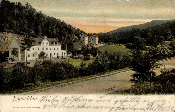 Postcard Dönschten Dippoldiswalde in the Ore Mountains, houses, forest