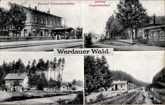 Ak Teichwolframsdorf in Thüringen, Bahnhöfe im Werdauer Wald, Bahnhof Langenbernsdorf