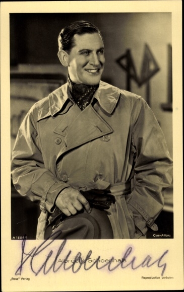 Postcard actor Albrecht Schoenhals, portrait, coat, Ross Verlag A 1556/1, autograph
