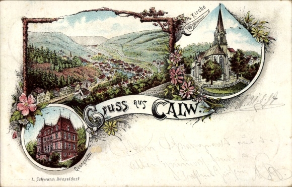 Chromo-Litho Calw in the Northern Black Forest, Georgenäum, Church