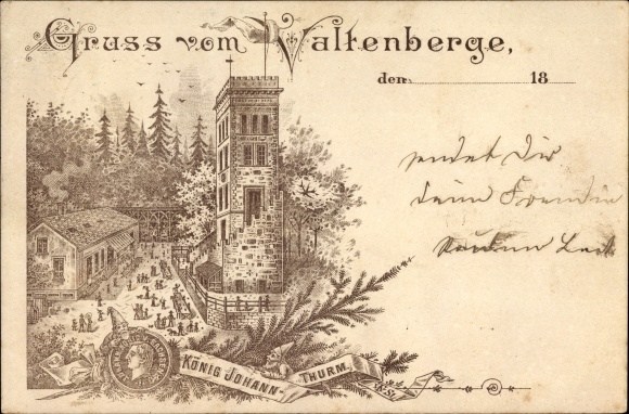 Chromo-Litho Neukirch in the Lausitz, Greetings from the Valtenberge, King Johann Tower
