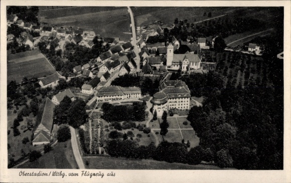 Postcard Oberstadion in Upper Swabia, aerial photograph