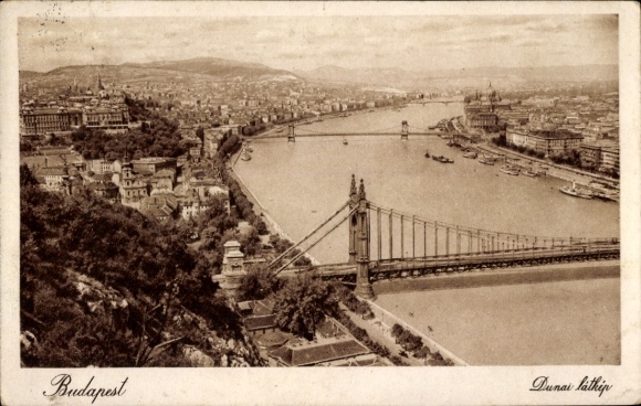 KP Budapest Węgry, widok na Dunaj, Most Łańcuchowy, Dunaj, widok na miasto, sepia