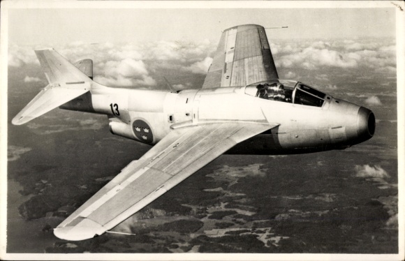 Postcard single-engine combat aircraft, fighter aircraft SAAB J-29
