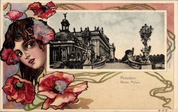 Jugendstil Passepartout Ak Potsdam, Neues Palais, Frauenbildnis