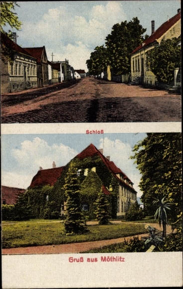 Ansichtkaart Möthlitz im Havelland, kasteel, straatdeel