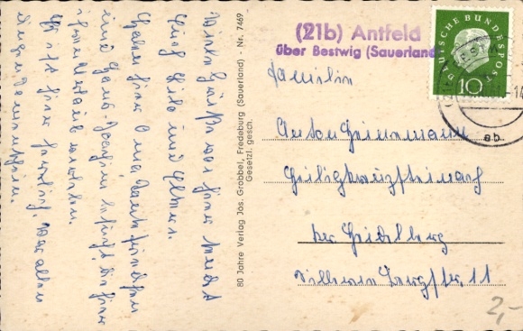 Ak Landpoststempel (21b) Antfeld über Bestwig (Sauerland)